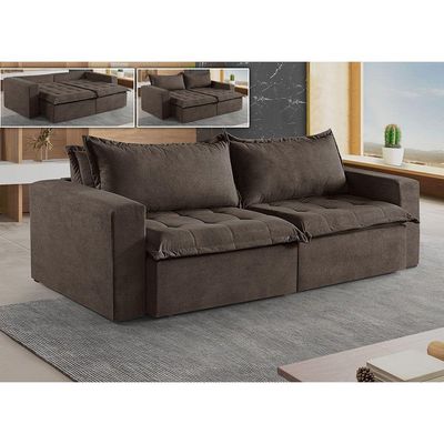 Sofá Cama 4 Lugares Retrátil Reclinável M-184 Veludo Martins Marrom