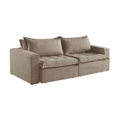 Sofá Cama 4 Lugares Retrátil Reclinável M-184 Veludo Martins Bege