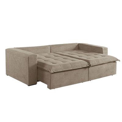 Sofá Cama 4 Lugares Retrátil Reclinável M-184 Veludo Martins Bege