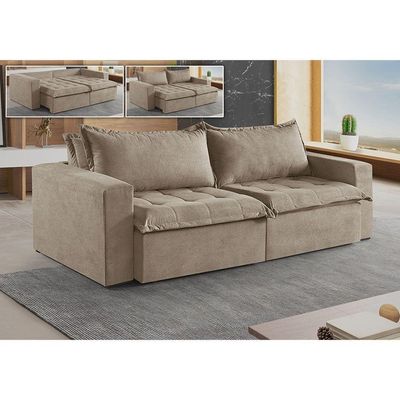Sofá Cama 4 Lugares Retrátil Reclinável M-184 Veludo Martins Bege