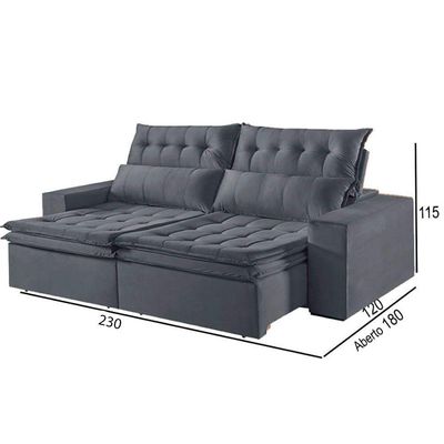 Sofá 3 Lugares Retrátil E Reclinável Martins M-118 Veludo Grafite