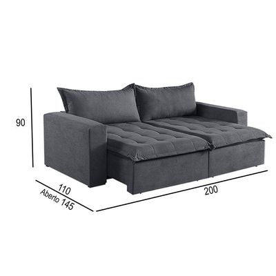 Sofá Cama 2 Lugares Retrátil Reclinável M-184 Veludo Martins Grafite