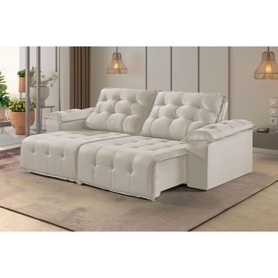 Sofá 4 Lugares Retrátil E Reclinável Martins M-170 Veludo Creme