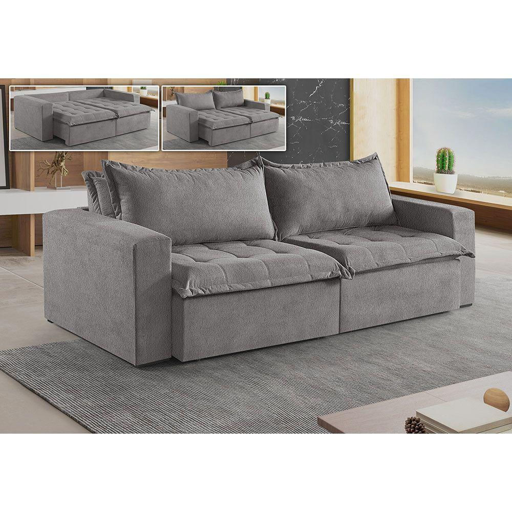Sofá Cama 4 Lugares Retrátil Reclinável Linho M-184 Martins Cinza