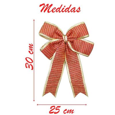 Enfeite árvore Natal Laço Vermelho E Dourado 30 Cm