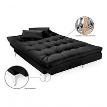 Sofá Cama Versátil 3 Lugares Império Reclinável Casal Pés De Alumínio Suede Preto 381