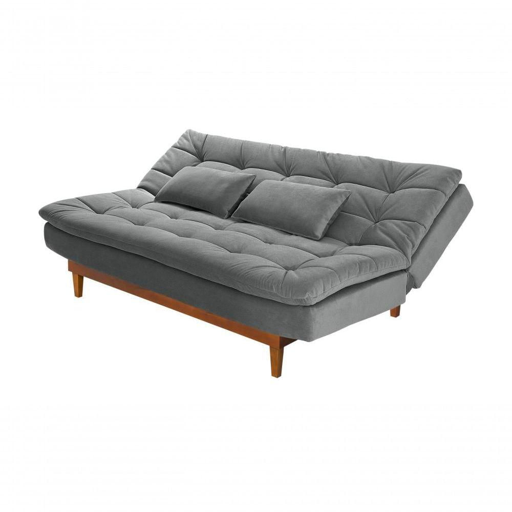 Sofá Cama Dubai 3 Lugares Império Reclinável Casal Pés Madeira Espuma Especial D33 Madero Cinza 380