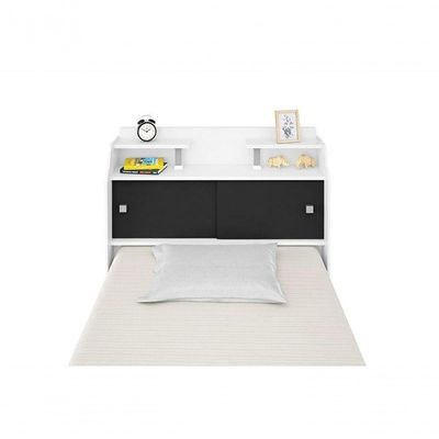 Cabeceira Box Solteiro 0,88cm Elisa Branco Branco preto