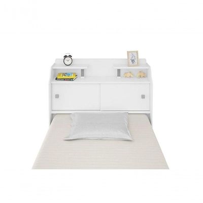Cabeceira Box Solteiro 0,88cm Elisa Branco Branco preto