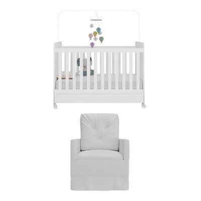 Berço Americano 3x1 Com Colchão Incluso Poltrona De Amamentação Multimóveis Mp4095 Branco Branco