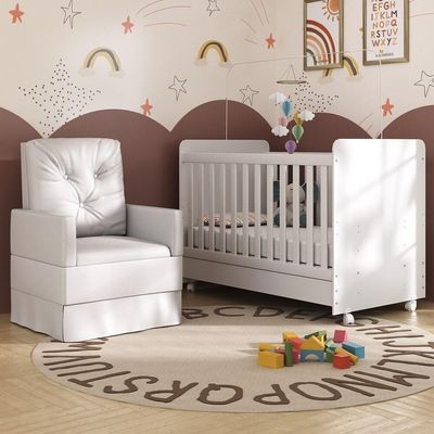 Berço Americano 3x1 Com Colchão Incluso Poltrona De Amamentação Multimóveis Mp4095 Branco Branco