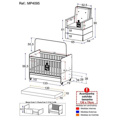 Berço Americano 3x1 Com Colchão Incluso Poltrona De Amamentação Multimóveis Mp4095 Branco Branco