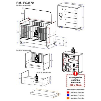 Quarto Infantil Berço Com Colchão Incluso E Cômoda Multimóveis Pimpolho Fg3570 Branco