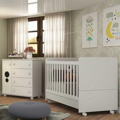 Quarto Infantil Berço Com Colchão Incluso E Cômoda Multimóveis Pimpolho Fg3570 Branco