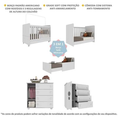 Quarto Infantil Berço Com Colchão Incluso E Cômoda Multimóveis Pimpolho Fg3570 Branco