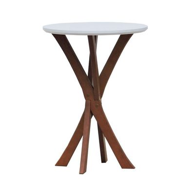 Mesa Lateral Tiê Tampo Redondo ø42 Amêndoa-branco