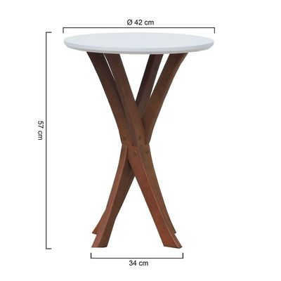 Mesa Lateral Tiê Tampo Redondo ø42 Amêndoa-branco