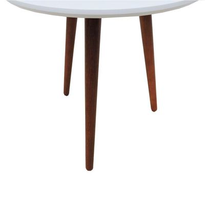 Mesa Lateral Tripé Tampo Mdf E Pés Madeira Eucalipto Maciço - Amêndoa Branco