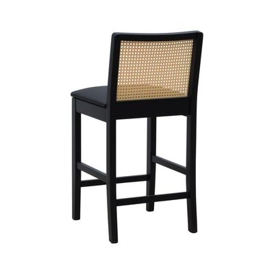 Banqueta Média Pérola - Preto Assento Estofado Corano Preto