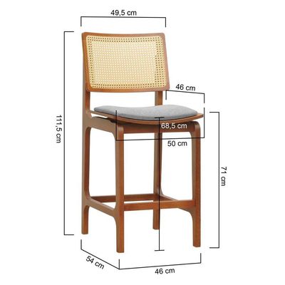 Banqueta Alta Bistrô Gus - Amêndoa Estofado Linho Cinza Mescla Impermeável