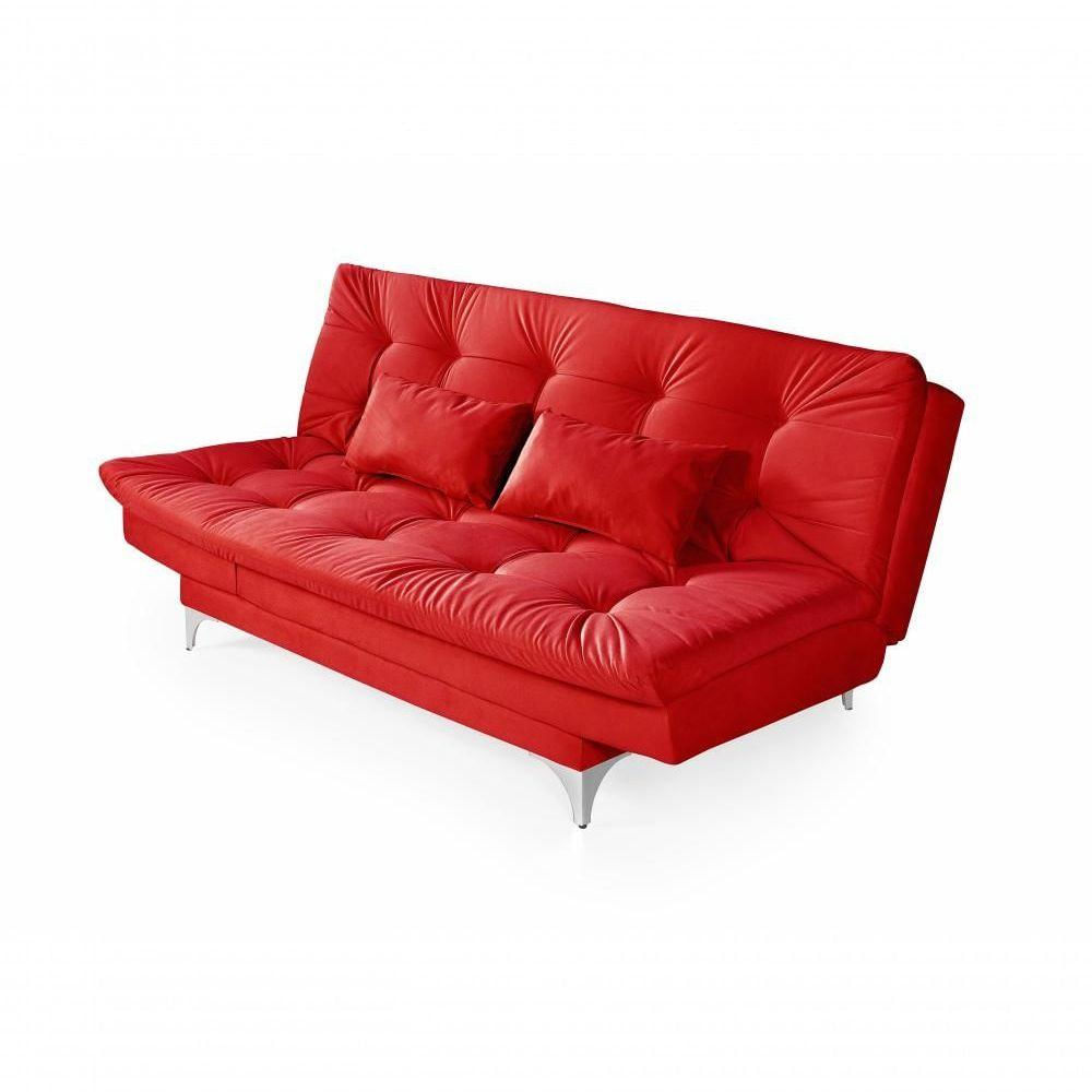Sofá Cama Versátil 3 Lugares Império Reclinável Pés De Alumínio Espuma D33 Suede Vermelho 373