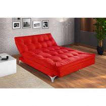 Sofá Cama Versátil 3 Lugares Império Reclinável Pés De Alumínio Espuma D33 Suede Vermelho 373