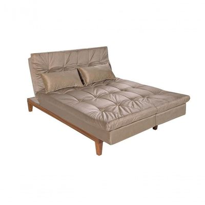 Sofá Cama Versátil 3 Lugares Império Reclinável Pés Madeira Espuma D33 Suede Chocolate 377