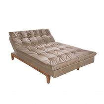 Sofá Cama Versátil 3 Lugares Império Reclinável Pés Madeira Espuma D33 Suede Chocolate 377