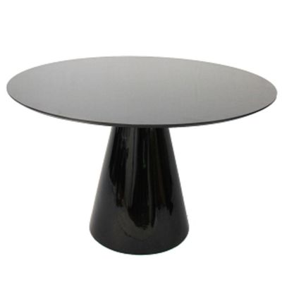 Mesa De Jantar Cone 70 Cm Laca Preta + Vidro Preto