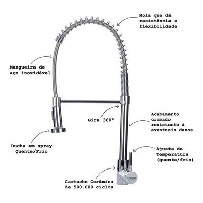 Torneira Gourmet Misturador Monocomando Quente Fria