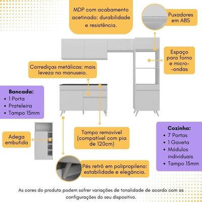 Armário De Cozinha Compacta Com Mesa/bancada Veneza Multimóveis Mp2210 Branco Branco
