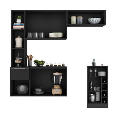 Armário De Cozinha Com Bancada Americana/mesa Gourmet Sofia Multimóveis Mp2195 Preto Preto