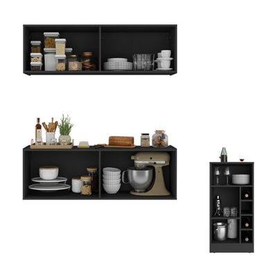 Armário De Cozinha Com Bancada Americana/mesa Gourmet Multimóveis Mp2202 Preto Preto