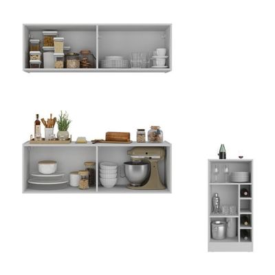 Armário De Cozinha Com Bancada Americana/mesa Gourmet Multimóveis Mp2202 Branco Branco