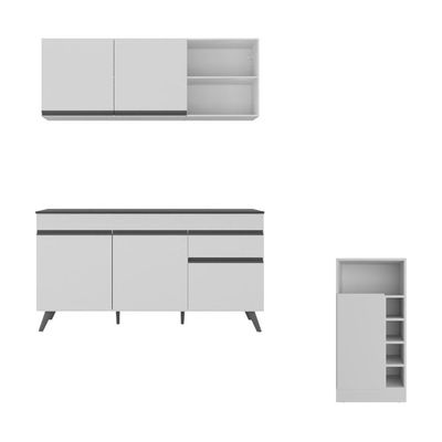Armário De Cozinha Compacta Com Mesa Gourmet Veneza Multimóveis Mp2201 Branco/preto Branco/preto