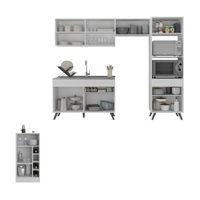 Armário De Cozinha Compacta Com Mesa/bancada Veneza Multimóveis Mp2210 Branco/preto Branco/preto