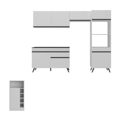 Armário De Cozinha Compacta Com Mesa/bancada Veneza Multimóveis Mp2210 Branco/preto Branco/preto