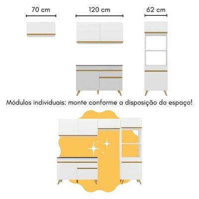 Armário De Cozinha Compacta Com Mesa/bancada Veneza Multimóveis Mp2210 Branco/dourado Branco/dourado