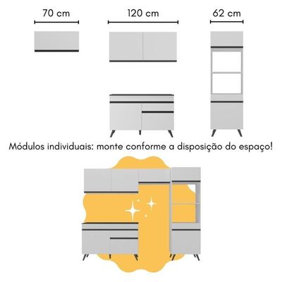 Armário De Cozinha Compacta Com Mesa/bancada Veneza Multimóveis Mp2210 Branco/preto Branco/preto
