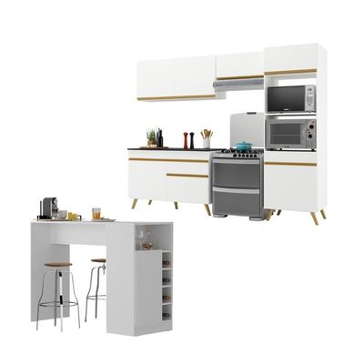 Armário De Cozinha Compacta Com Mesa/bancada Veneza Multimóveis Mp2210 Branco/dourado Branco/dourado