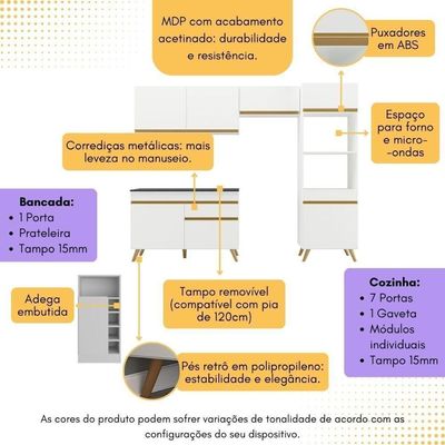 Armário De Cozinha Compacta Com Mesa/bancada Veneza Multimóveis Mp2210 Branco/dourado Branco/dourado