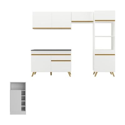 Armário De Cozinha Compacta Com Mesa/bancada Veneza Multimóveis Mp2210 Branco/dourado Branco/dourado