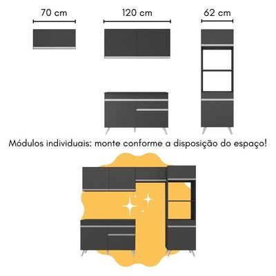 Armário De Cozinha Compacta Com Mesa/bancada Veneza Multimóveis Mp2210 Preto/branco Preto/branco