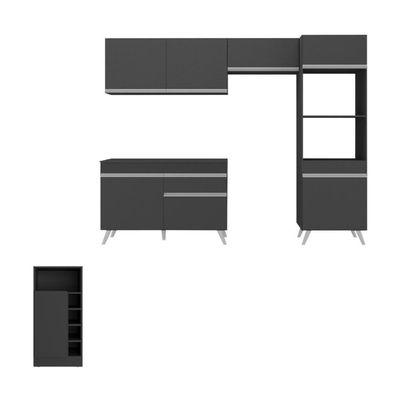Armário De Cozinha Compacta Com Mesa/bancada Veneza Multimóveis Mp2210 Preto/branco Preto/branco