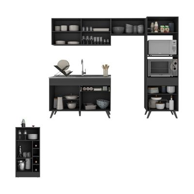Armário De Cozinha Compacta Com Mesa/bancada Veneza Multimóveis Mp2210 Preto Preto