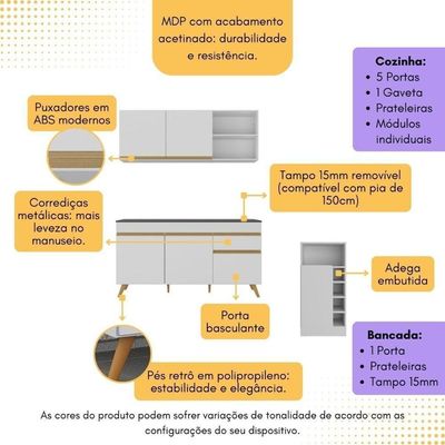 Armário De Cozinha Compacta Com Mesa Gourmet Veneza Multimóveis Mp2201 Branco/dourado Branco/dourado