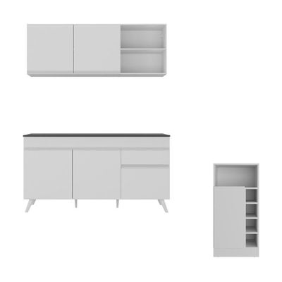 Armário De Cozinha Compacta Com Mesa Gourmet Veneza Multimóveis Mp2201 Branco Branco