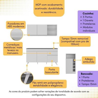 Armário De Cozinha Compacta Com Mesa Gourmet Veneza Multimóveis Mp2201 Branco Branco
