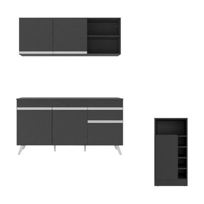 Armário De Cozinha Compacta Com Mesa Gourmet Veneza Multimóveis Mp2201 Preto/branco Preto/branco