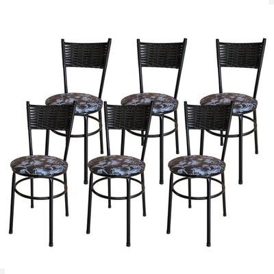 Conjunto 6 Cadeiras Pretas Para Cozinha Viena Cor:floral Preto